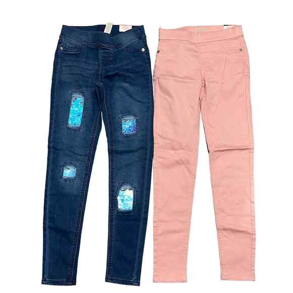 Justice Pink & Blue Sequined Jeggings Bundle Size 12 Slim NWT